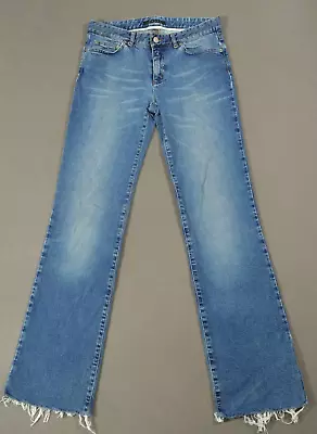 Vince Jeans Womens 4 Blue Denim Flare High Rise Zip Fly Stretch Raw Hem • $17.99