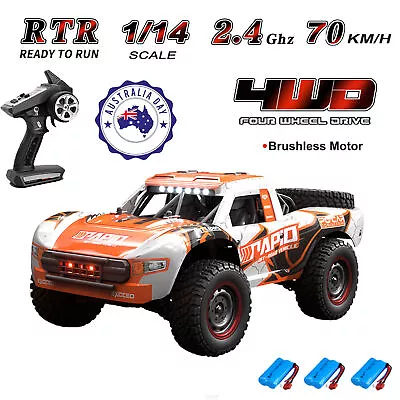 1/14 2.4GHz 4WD RC Car 70KM/H Brushless High-Speed Off-Road Buggy 3xBattery RTR • $199