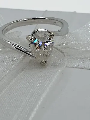 9ct White Gold Pear Cut Moissanite Hidden Halo Engagement  Ring Size O  VIDEO • $270