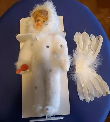 Snow Angel Porcelain Doll 14  White Feathers Fur Snowflakes Wings Cardinal New • $16.99