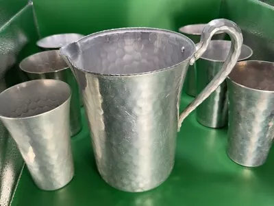 Hammered Pitcher & 6 Tumblers HAND FORGED EVERLAST METAL LEUMAS  • $35