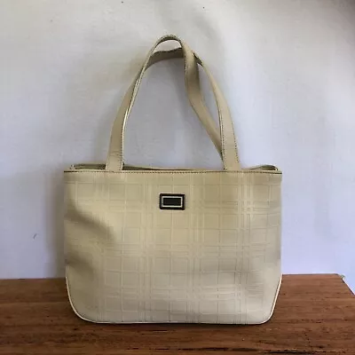 💥 BURBERRY Cream White SAFFIANO LEATHER Look Stamped Check Bag Tote Shoulder • $59