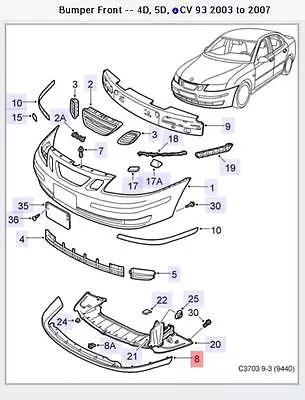 2003 To 2007 Saab 9-3 Front Lip Spoiler Genuine NEW (Non Aero) 32016150 • $405