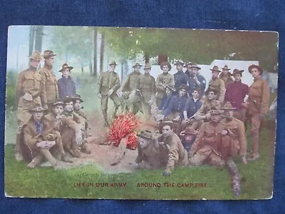 1910 Army Life Soldiers Camp Fire Postcard Fort Riley Kansas Cancel • $5.50