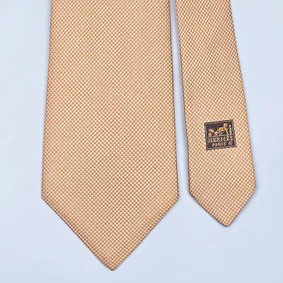 HERMES TIE 758793T Micro Houndstooth On Orange Woven Silk Necktie • $29.99