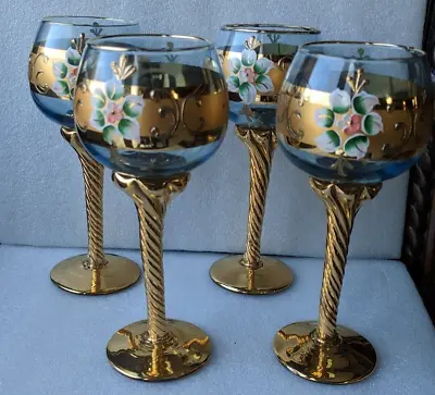 SET Of 4 Hand Painted 24k Gold Detail Italian Venetian Murano Liqueur Glasses  • $79.99