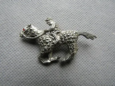 Vintage White Metal Art Deco Horse Racing Brooch - Ladies Jewellery Marcasite • £24.99