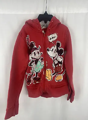 Disney Store Girl’s Kid’s Minnie Mouse Full Zip Hoodie Sweater Red Sz 5/6 - N2 • $9.74