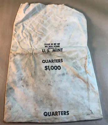 Vintage U.S. Mint Quarters $1000 Canvas Bank Bag 10  X 19  Approx -FREE SHIPPING • $12.99