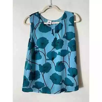 Cabi Blue Teal Large Floral Print Sleeveless Blouse Sz M • $10