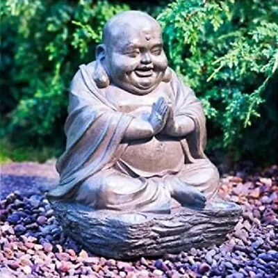 Laughing Buddha With Solar Ultra Bright LED Lights Garden Decor Stone Effect • £24.95