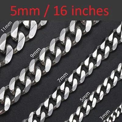 £4.74 • Buy *UK* Stainless Steel 316L Silver 3,5,7,9,11mm 16-26  Mens Curb Chain Necklace