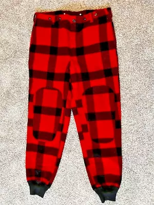 Mens Sz 38 Xl Vintage Woolrich Red Plaid Wool Blend Hunting Pants Knee Patch • $30