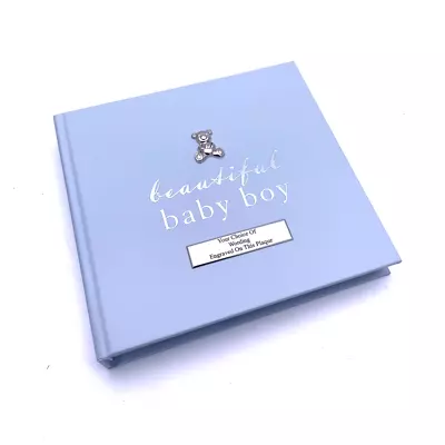 Personalised Baby Boy Photo Album 50 Pictures Blue And Silver CG1018-P • £17.99