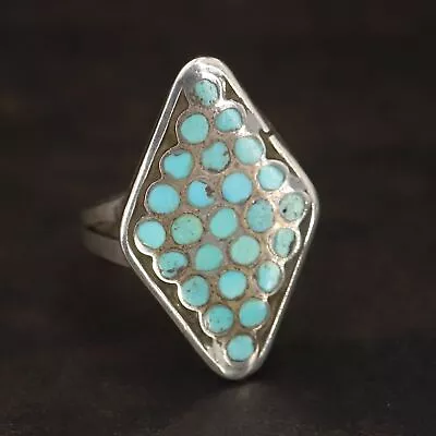 VTG Sterling Silver - NAVAJO Turquoise Inlay Rhombus Statement Ring Size 6 - 4g • $2.99