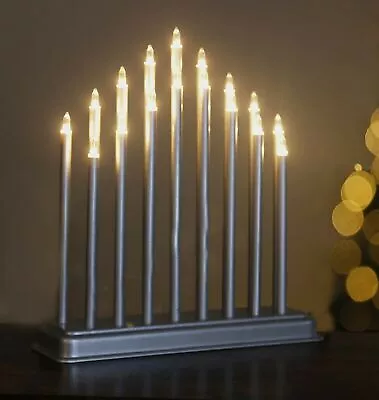 Silver 17 Pipe Christmas Candle Bridge Traditional Xmas Decoration Light Up Arch • £14.90