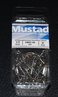 50 Mustad 34007SS-20 Size 2/0 Saltwater Stainless Steel O'Shaughnessy Hooks • $14.99