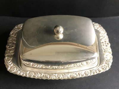 £34 • Buy Vintage Queen Anne Silver Metal Ornate Covered Butter Dish With Glass Liner