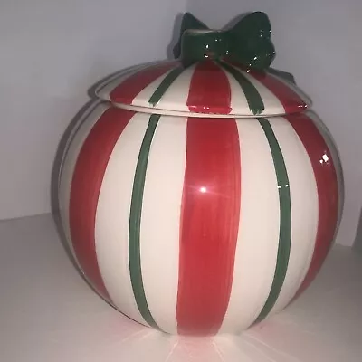 Round Striped Cookie Jar Canister Candy Dish Decor  Christmas Ornament 9  • $29.77