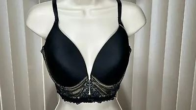 $29.99 • Buy Va Bien Underwire Longline Bra 34E Convertible Plunge Marquise Black 2526