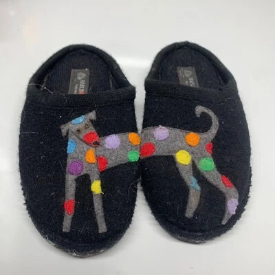 Women's Haflinger Jack The Dog Wool Slippers Black Size 37 House Shoes Slip On • £36.80