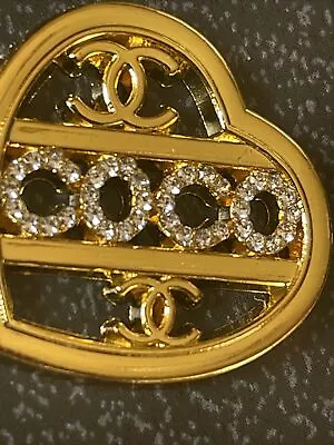 Vtg ❤️ Heart Flat Button GOLD Crystals Rhinestone Large 24mm • $24.95