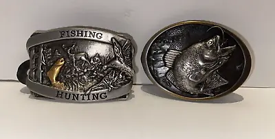 2 Pack! Vintage Fish X Hook Brass BELT Buckle Hunting And Fishing • $11.99