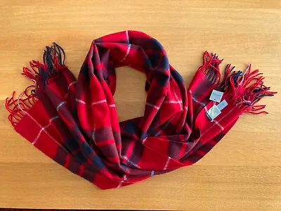 J CREW  Red/Black/White Tartan 100% Wool Plaid Blanket/Scarf/Shawl  80 X25 - NWT • $22