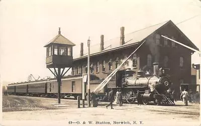 Norwich New York RPPC O & W Railroad Station Depot & Train 1910s Photo Postcard • $59.99