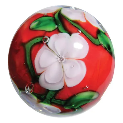 22mm CHRYSANTHEMUM Flower Handmade Art Glass Red/pink Marble Ball 7/8  SHOOTER • $8.95