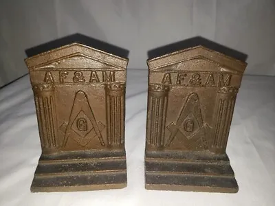 Vintage Af & Am Masonic Freemason Bronze/brass Metal Bookends • $125