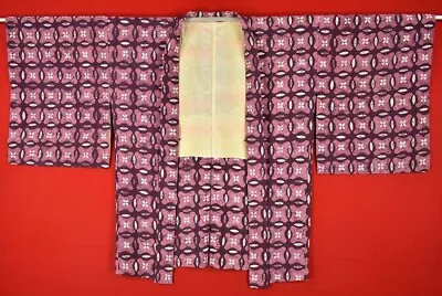 Vintage Japanese Kimono Silk Antique HAORI Kusakizome Dyed Textile/AA-43/545 • £48