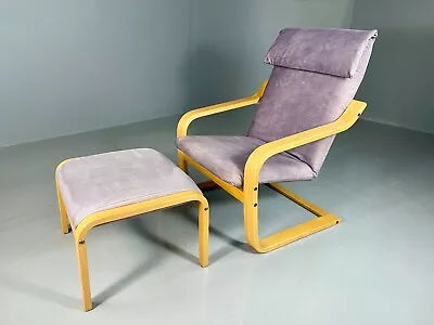 EB6513 Vintage Ikea Poang Chair And Footstool Purple Upholstery MBEN • £120