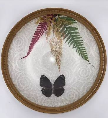 BOHO Serving Tray Bamboo Pressed Butterfly Round  Fairy Decor Vintage 16 • $11.99