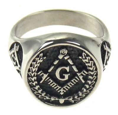 £15.30 • Buy Mason Ring Stainless Steel Compass Square G Geometry Round Size 11 Silver