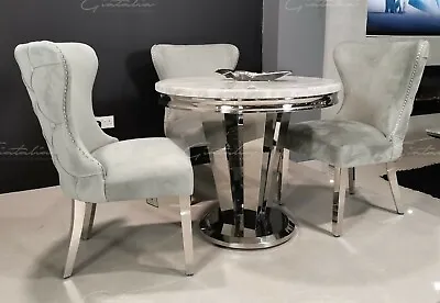 £154.99 • Buy Ricardo 90cm Grey/Black Marble Dining Table Chrome Base & Various Velvet Chairs