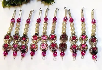 PINK Indent Mercury Glass Bead Garland Icicles 10 Vtg Christmas Ornaments 260 • $28.77