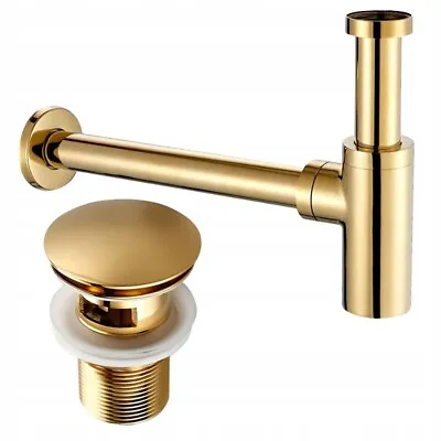 £59.99 • Buy Bottle Trap Waste Gold Plug Waste Round Bathroom Sink Basin Slotted Pop Up