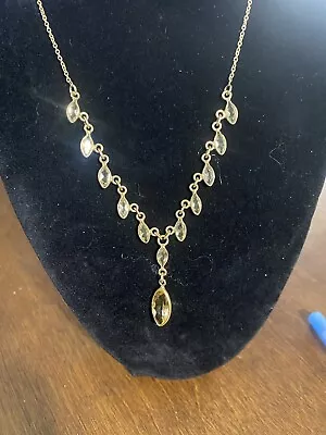 Vintage Large Marquise Cut Citrine Silver Necklace UK • $119