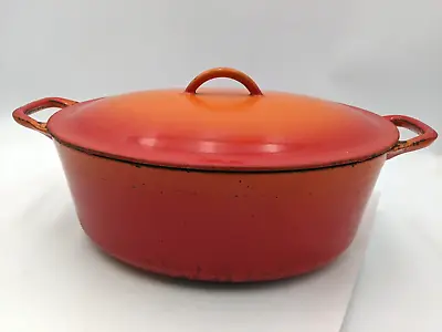 Vtg Descoware Red Orange Ombre Oval Dutch Oven FE 18 Kitchenware Roaster Pot • $80