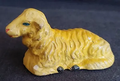 Vintage Nativity Yellow Laying Sheep Figurine Plaster  • $10