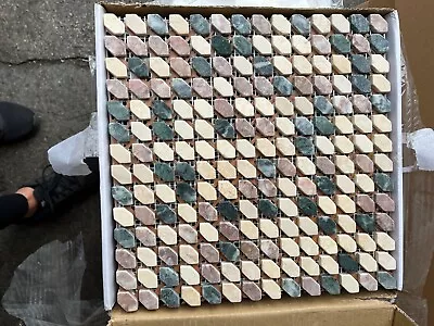 Multi Coloured Natural Stone Mosaic Tile Sheet • £5