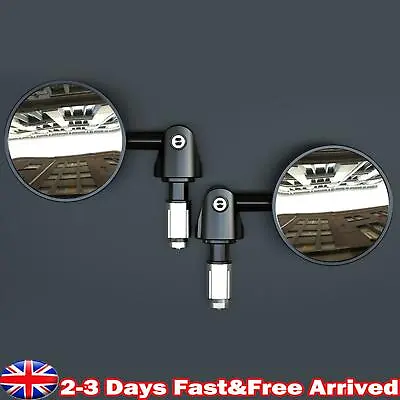 Adjustable 22mm Bar End Mirrors BLK 73mm CONVEX Mirror 16-18mm I.D Motorcycle A1 • £15.59