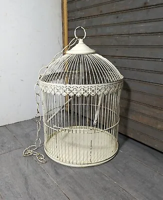 Vintage Shabby Chic White Metal Bird Cage House - Decorative • $81