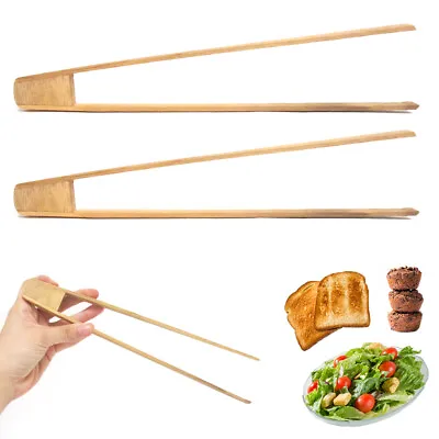 $7.98 • Buy 2 Bamboo Toaster Tongs Wood Kitchen Accessory Toast Fruits Bread Bagel Chopstick