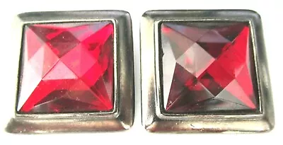 $42.49 • Buy BEN AMUN Red Faceted Square Cut Rhinestone Vintage Clip Earrings