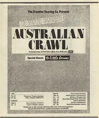 Australian Crawl The Winter Concerts Original Vintage Print Ad Circa 1982 • $49.99