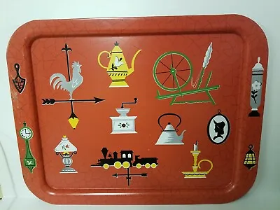 Vintage Retro Metal TV Bed Lap Serving Tray Rooster Teapot Train Lamp • $12.50