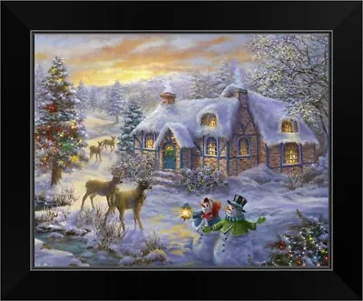 Christmas Cottage Black Framed Wall Art Print Christmas Home Decor • $54.99