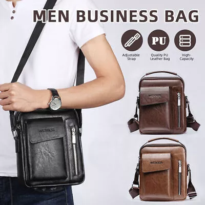 Men's Leather Cross Body Messenger Bag Shoulder Handbag Travel Work Business Bag • £11.99